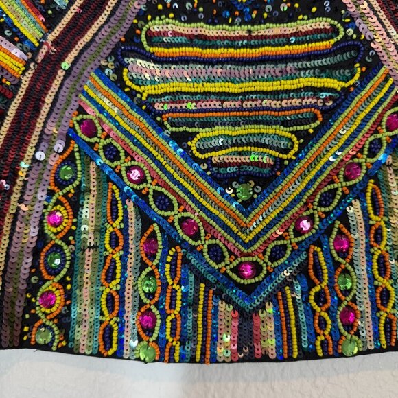 Beaded Mini Skirt Sequin Embellished Black Holiday Party Club Medium - Picture 5 of 10